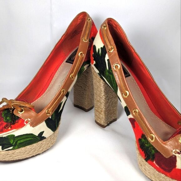 Milly for Sperry A/O Platform Heels in Roses Print Canvas/Cognac Size 7.5 - Picture 6 of 12